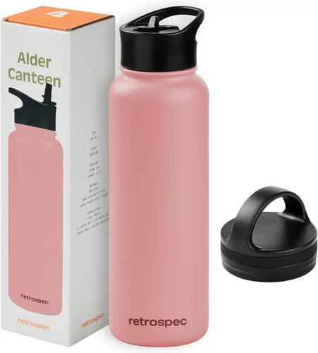 Vista 14 de Retrospec Botella de agua aislada de aliso con tapa de popote y tapa de asa, termo de acero inoxidable con boca ancha de doble pared aislada al