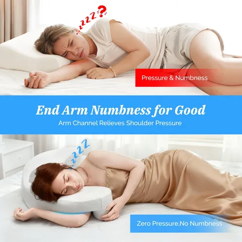 Vista 9 de Almohada para dormir de lado con canal de brazo para alivio del dolor de hombros, cuello y manguito rotador, almohada cervical de espuma