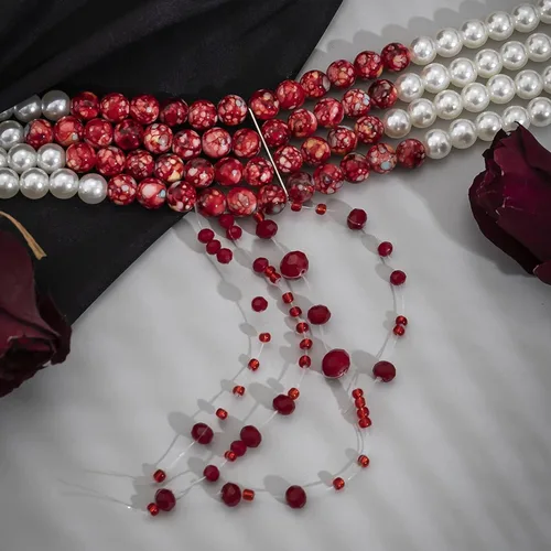 Vista 6 de Collar de perlas de sangre para mujer, collar de sangre para disfraz de vampiro, joyería de goteo, gargantilla de perlas, disfraz de fiesta