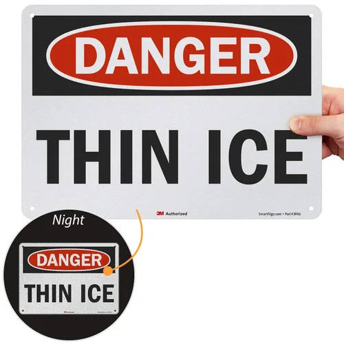 Vista 4 de SmartSign "Danger - Thin Ice" etiqueta 5" x 7" vinilo laminado reflectante 3M