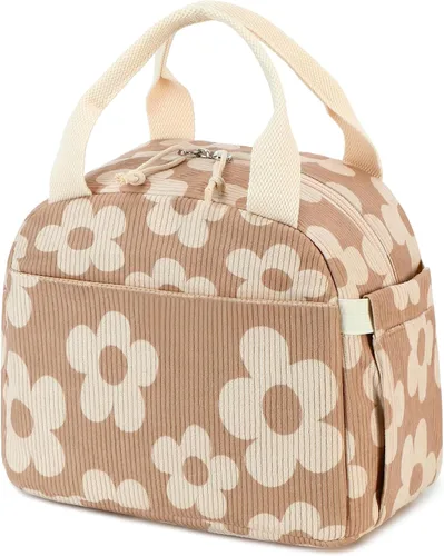 Vista 22 de Bluboon Bolsa de almuerzo para mujer, bonita bolsa de almuerzo de pana con correa para el hombro, reutilizable, aislada, gran capacidad