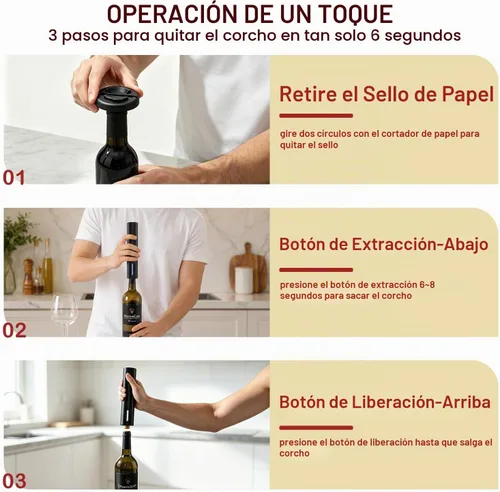 Vista 3 de COKUNST Abrebotellas de vino eléctrico, funciona con pilas, con cortador de papel de aluminio, removedor de sacacorchos con botón de un solo clic
