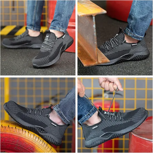 Vista 6 de Furuian Zapatos de punta de acero para hombre, cómodos, zapatos de seguridad antideslizantes, puntera de acero, zapatos de trabajo para hombre