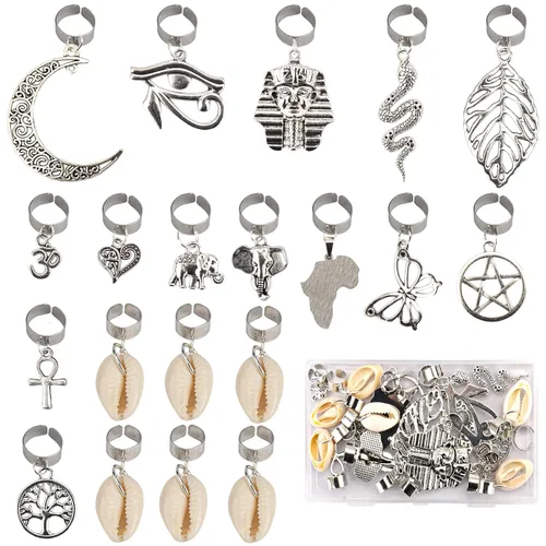 Vista 8 de Messen 20 piezas de trenzas para el cabello, 15 estilos vintage africanos, dijes con dije de concha de mariposa, accesorios para el cabello