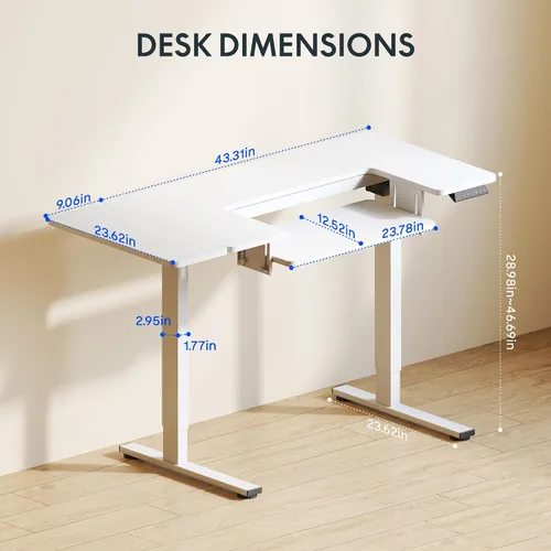 Vista 15 de FLEXISPOT Mesa de coser ajustable con cama para máquina de coser de montaje empotrado, escritorio de costura con doble espacio de trabajo ajustable