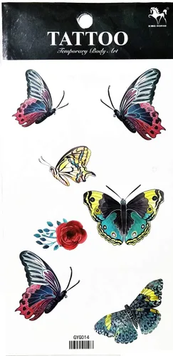 Vista 2 de Tatuajes 2 hojas de mariposas mosca de mariposa tatuajes temporales pegatinas falsas cuerpo brazo pecho hombro tatuajes para adolescentes, hombres