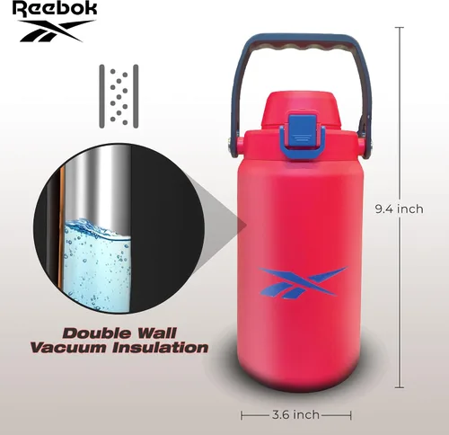 Vista 4 de Reebok Botella de agua de acero inoxidable para acampar, botella de agua aislada de 32 onzas, botella de agua de campamento aislada al vacío