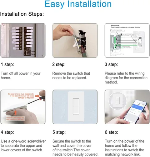 Vista 4 de Interruptor de luz inteligente, botón de doble interruptor inteligente WiFi, compatible con Alexa y Google Home, control remoto con función