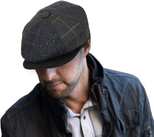 Vista 24 de EPOCH Gorra de lana para hombre, sombrero de golf Applejack de cabbie de tweed de conducción en espiga Nsb1910