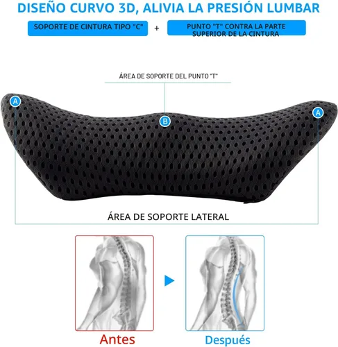 Vista 3 de Almohada lumbar, almohada de apoyo lumbar de espuma viscoelástica para silla de oficina y asiento de automóvil, almohada de apoyo para aliviar