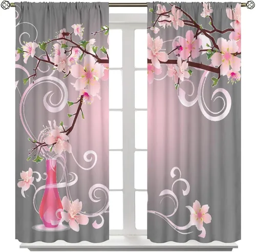 Vista 21 de Cortinas semitraslúcidas de hongos, estilo bohemio, plantas místicas, sol, luna, tratamiento de ventana para dormitorio, sala de estar, cocina