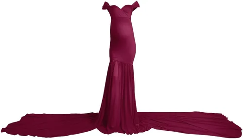 Vista 5 de Vestido de maternidad con hombros descubiertos y cuello en V para mujer, vestido largo de gasa con cuello en V y ajuste elegante, para fotografía
