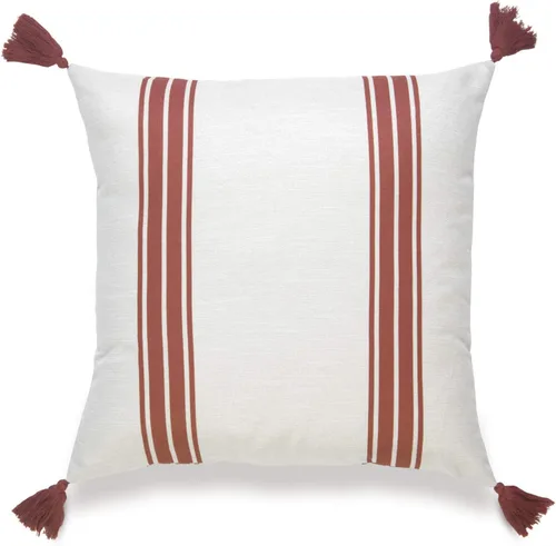 Vista 8 de Hofdeco Funda de almohada lumbar decorativa de otoño, solo para sofá, sofá o cama, borla de rayas naranjas, 12 x 20 pulgadas