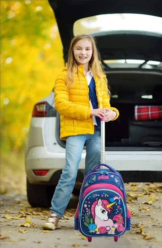 Vista 5 de Meetbelify Mochilas con ruedas de unicornio para niñas, mochila con ruedas para niñas, bolsas escolares con lonchera