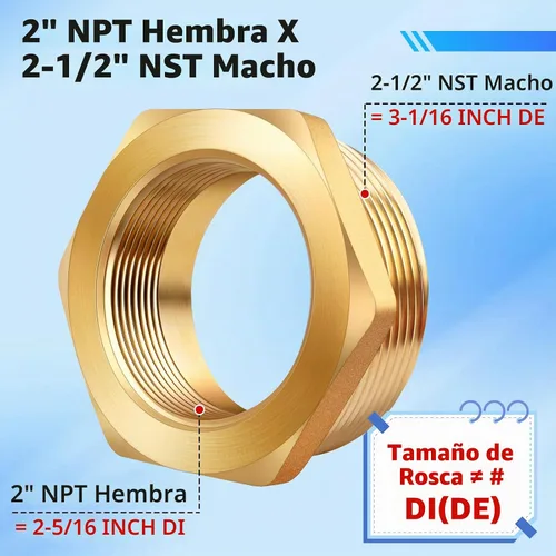 Vista 2 de Adaptador de manguera contra incendios, 2 "NPT x 2-1/2" NST NH Conversor