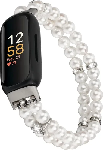 Vista 12 de Pulsera de cuentas compatible con Fitbit Inspire 3 para mujer, cuentas de perlas hechas a mano, banda elástica para reloj Fitbit Inspire 3 Fitness