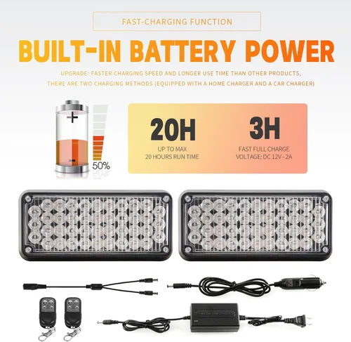 Vista 2 de Luz estroboscópica intermitente magnética ámbar/verde, controlador W, luces LED de seguridad recargables a pilas, barra de luz de advertencia de 2