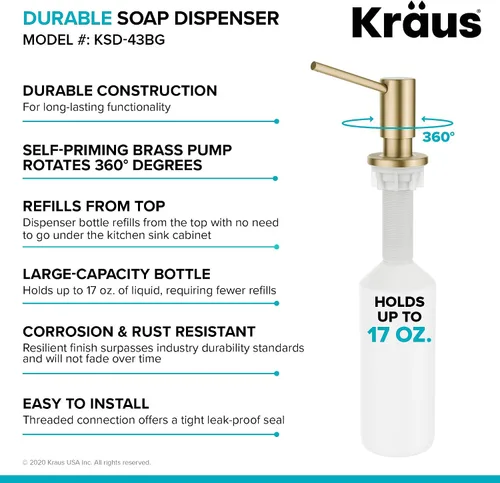 Vista 3 de Dispensador de Jabón y Loción de Cocina Kraus en Oro Cepillado, KSD-43BG