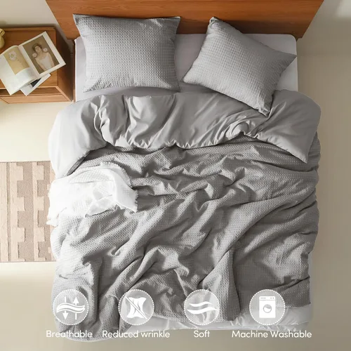 Vista 3 de Juego de funda de edredón Comfort Spaces gris claro individual - 2 piezas, textura punteada transpirable, juego de funda de edredón moderna