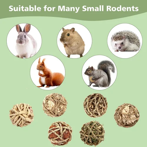 Vista 3 de William Craft Bolas de hierba masticable de conejo, 6 piezas de juguetes masticables para animales pequeños, juguetes naturales para masticar