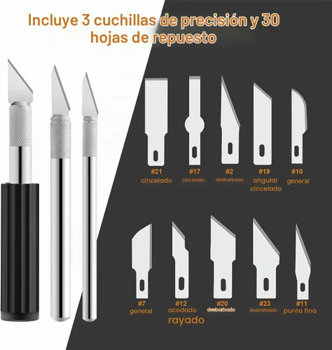 Vista 3 de Headley Tools Precision Craft - Juego de cuchillos para pasatiempos (38 piezas) con baúl de madera, cuchillos afilados para álbumes de recortes