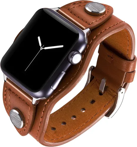 Vista 6 de Brazalete de cuero compatible con Apple Watch Band iWatch Series 8 7 6 5 4 3 2 1 SE Ultra de 1.496 in, 1.575 in, 1.614 in, 1.732 in, 1.654 in, 1.772