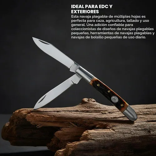 Vista 5 de Rite Edge SZCO - Cuchillo de bolsillo plegable de 2.75 pulgadas de Jig Bone Peanut - Cuchillo de acero inoxidable de 2 hojas para hombres con mango