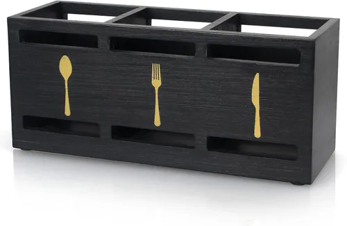 Vista 10 de Organizador de cubiertos de madera de granja, soporte para cubiertos de madera de acacia, para encimera de cocina, organizador de cubiertos, cuchara