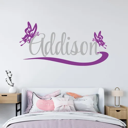 Vista 4 de Calcomanía de pared de mariposa con nombre personalizado, calcomanías de vinilo para niñas, calcomanías de arte de mariposas, calcomanías