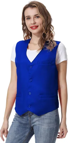 Vista 8 de TopTie Chaleco Unisex con Botones Chaleco de Uniforme de Trabajo Negro