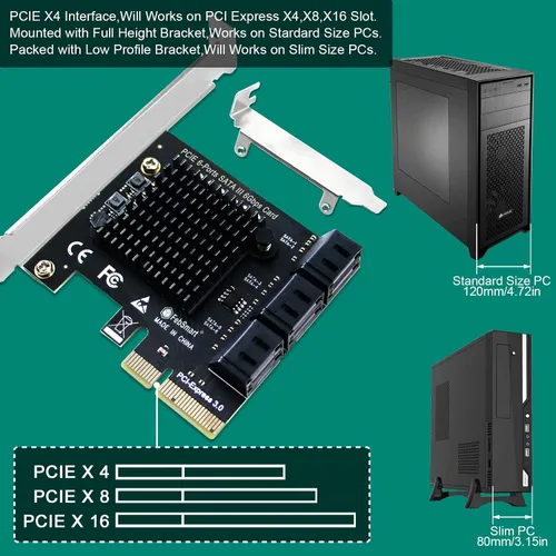 Vista 6 de Tarjeta de expansión PCIE a 6 puertos 6Gbps de velocidad máxima SATA III para PC de escritorio, Plug and Play en sistema Windows OS MAC OS Linux