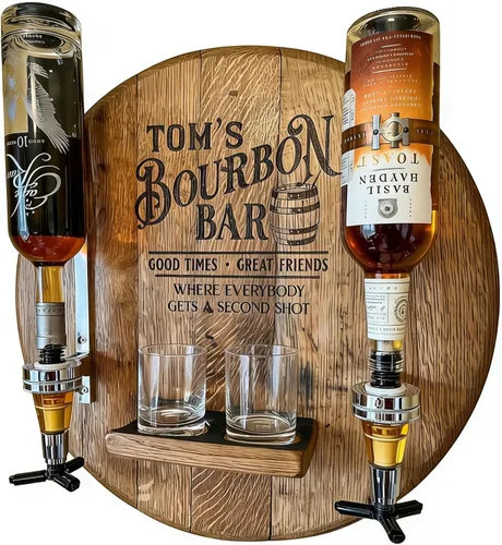 Vista 6 de Juego de dispensador de whisky personalizado para hombres, dispensador de licor grabado de madera con nombre en relieve para el hogar, bar, pub