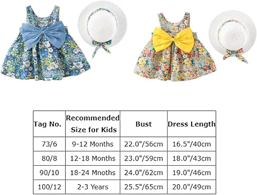Vista 7 de IBAKOM Vestido de verano sin mangas con flores para bebé, vestido hawaiano de fiesta, vestido de princesa bohemio con sombrero de paja