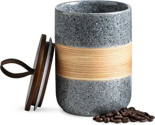 Vista 13 de Miamolo Tarro de cerámica con tapa, pequeño recipiente de café para café Beige