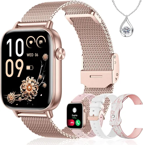 Vista 10 de Iaret Reloj inteligente para mujer, rastreador de fitness HD de 1.83 pulgadas con 4 bandas, responder/hacer llamadas, frecuencia cardíaca, sueño