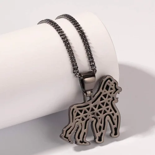 Vista 4 de KMASAL Jewelry Hip Hop Iced Out Bling Ape Pendant Individual Necklace with 24 Stainless Steel Rope Chain