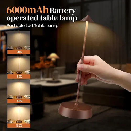 Vista 4 de Lámpara de mesa inalámbrica recargable, funciona con pilas, lámpara de escritorio de 6000 mAh, lámpara táctil regulable al aire libre, impermeable