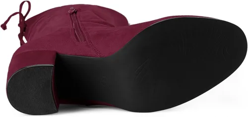 Vista 5 de Allegra K Botas altas por encima de la rodilla con tacón grueso y punta redonda para mujer