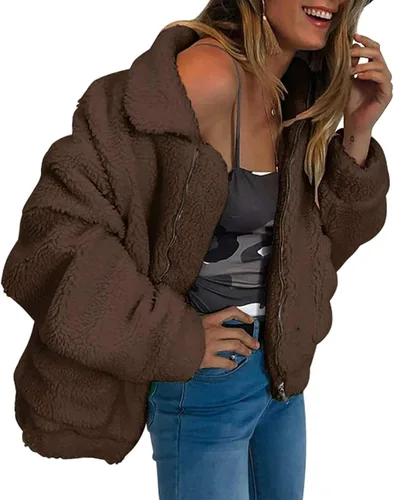 Vista 12 de PRETTYGARDEN - Chaqueta de forro polar Sherpa de gran tamaño para mujer Negro