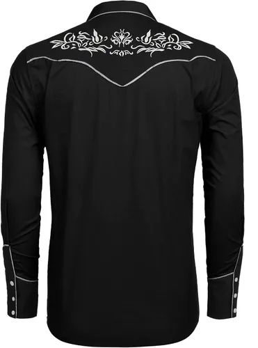 Vista 3 de COOFANDY Men's Cowboy Shirts Embroidered Rose Design Shirt Western Long Sleeve Button Down Shirt