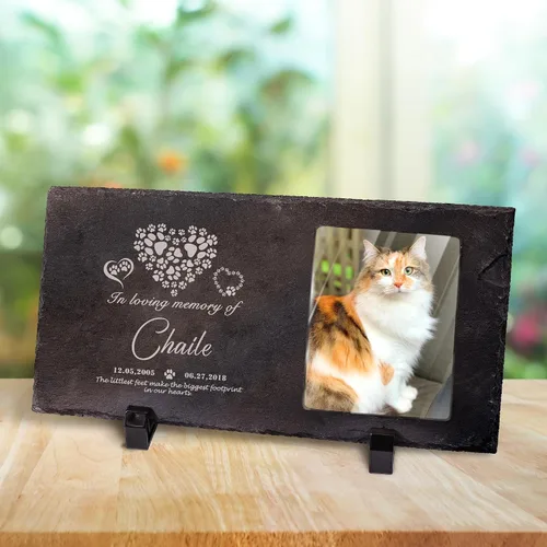Vista 28 de Farfume Piedras conmemorativas personalizadas para mascotas con foto y texto Marcadores personalizados para tumbas para mascotas Lápidas