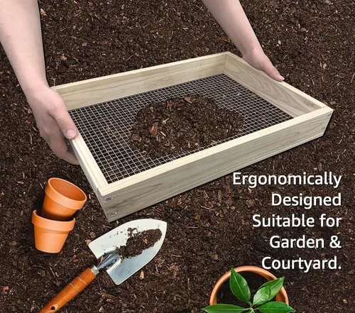 Vista 5 de Tamiz de tierra, tamiz de suciedad para jardinería, tamiz de compost, tamiz de jardín, tamiz de madera ligera para rocas, tamiz de tamiz de pantalla