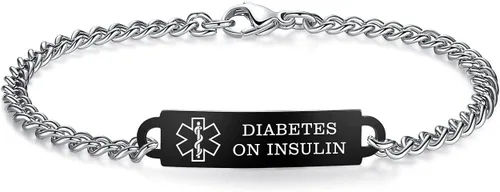 Vista 67 de Pulseras de identificación de alerta médica de 6.5 "-8.5" para mujeres, pulseras de emergencia médica de acero inoxidable, grabado gratuito
