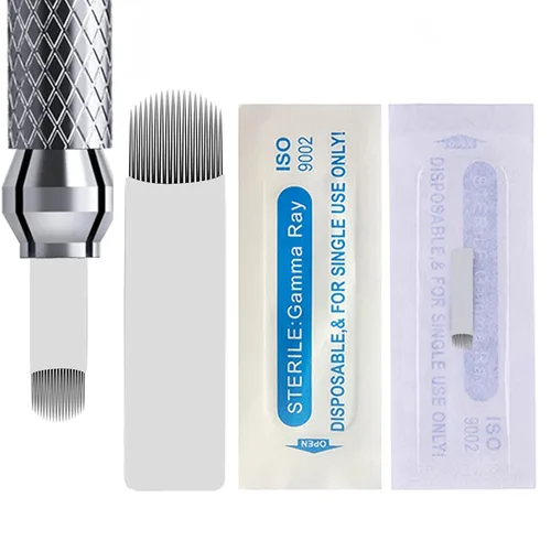 Vista 7 de 30 agujas desechables de microblading para cejas, cuchillas de maquillaje permanentes para tatuaje de labios, solo para un solo uso (18 agujas)