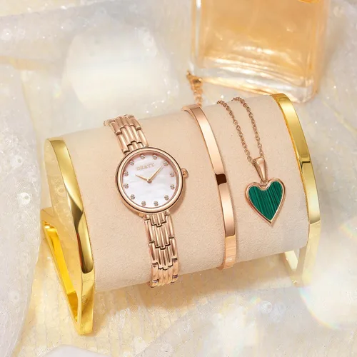 Vista 6 de Womens Stainless Steels Watch Bangle Watch and Bracelet Set Fashion Casual Dress Watches,Roman Numerals Quartz Ladies Rose Gold Wrist Watch
