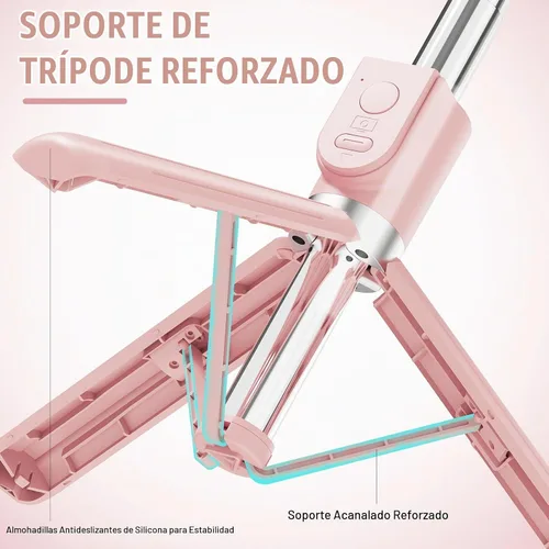 Vista 2 de Palo selfie con control remoto recargable y luz (1 unidad), trípode para iPhone, soporte de teléfono celular para grabación de video, soporte