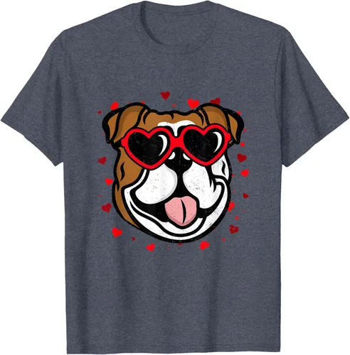 Vista 64 de Bulldog Valentine - Camiseta para amantes de las gafas de sol para perros, Negro