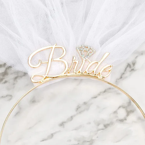 Vista 8 de Diadema de novia con velo para decoración de despedida de soltera, Metal