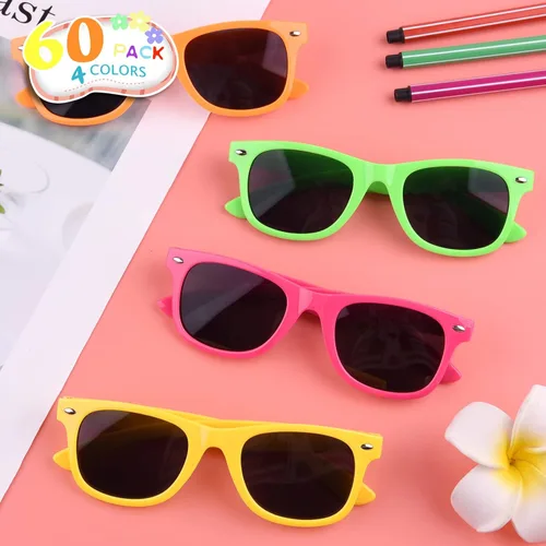 Vista 2 de MIAHART Gafas de sol para niños, colores neón, recuerdos de fiesta para niños y niñas, verano, playa, piscina, cumpleaños, graduación, regalos