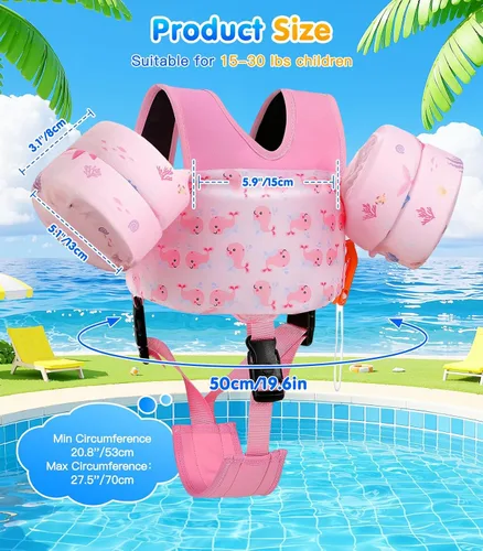Vista 6 de MoKo Flotadores de Brazo para Natación 15-30 lbs, Chaleco de Natación para Niños Pequeños con Dibujos Animados, Alas de Agua para Natación